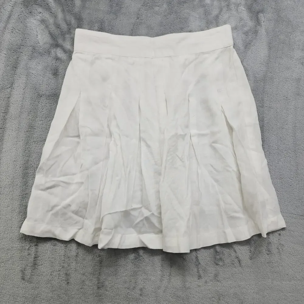 NEW Sim & Sam Skirt Size M White Pleated‎ Mini Tennis Rayon Cotton Preppy Lined